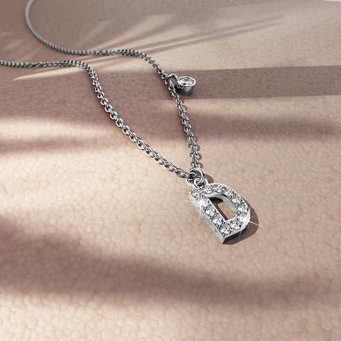 Solid 925 Sterling Silver Initial Crystal Personalised Alphabet Letter Necklace Silver